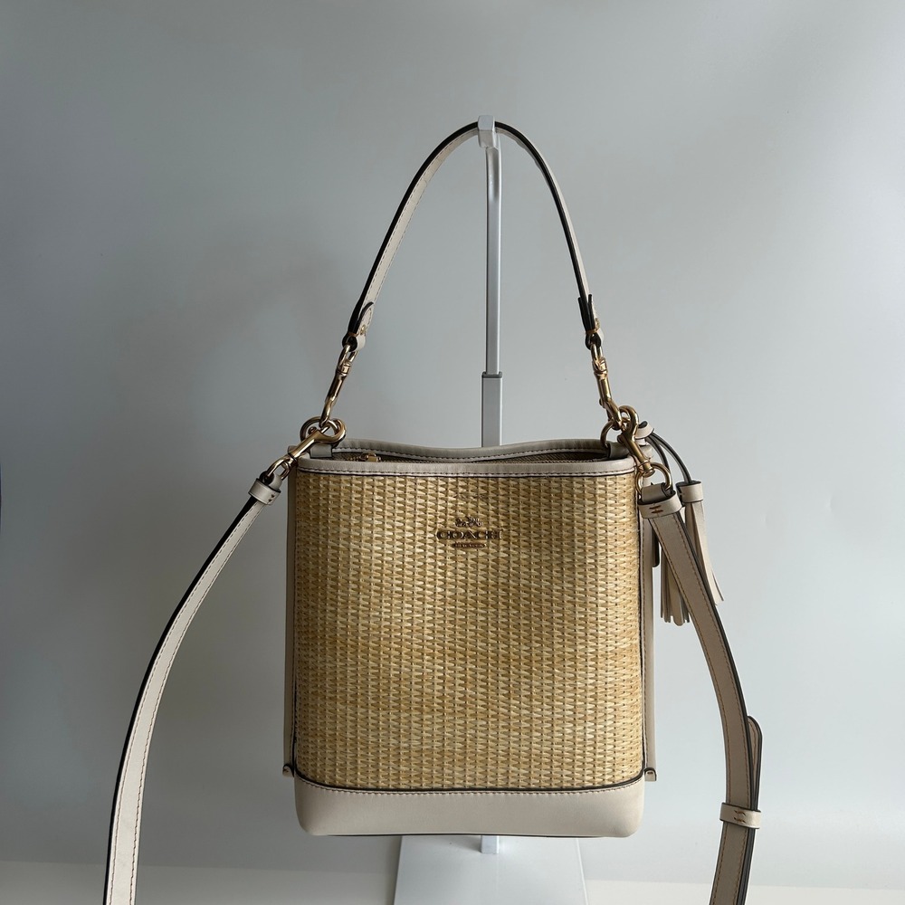 Coach Mollie Bucket Bag 22 White Gold Straw Leather CH208